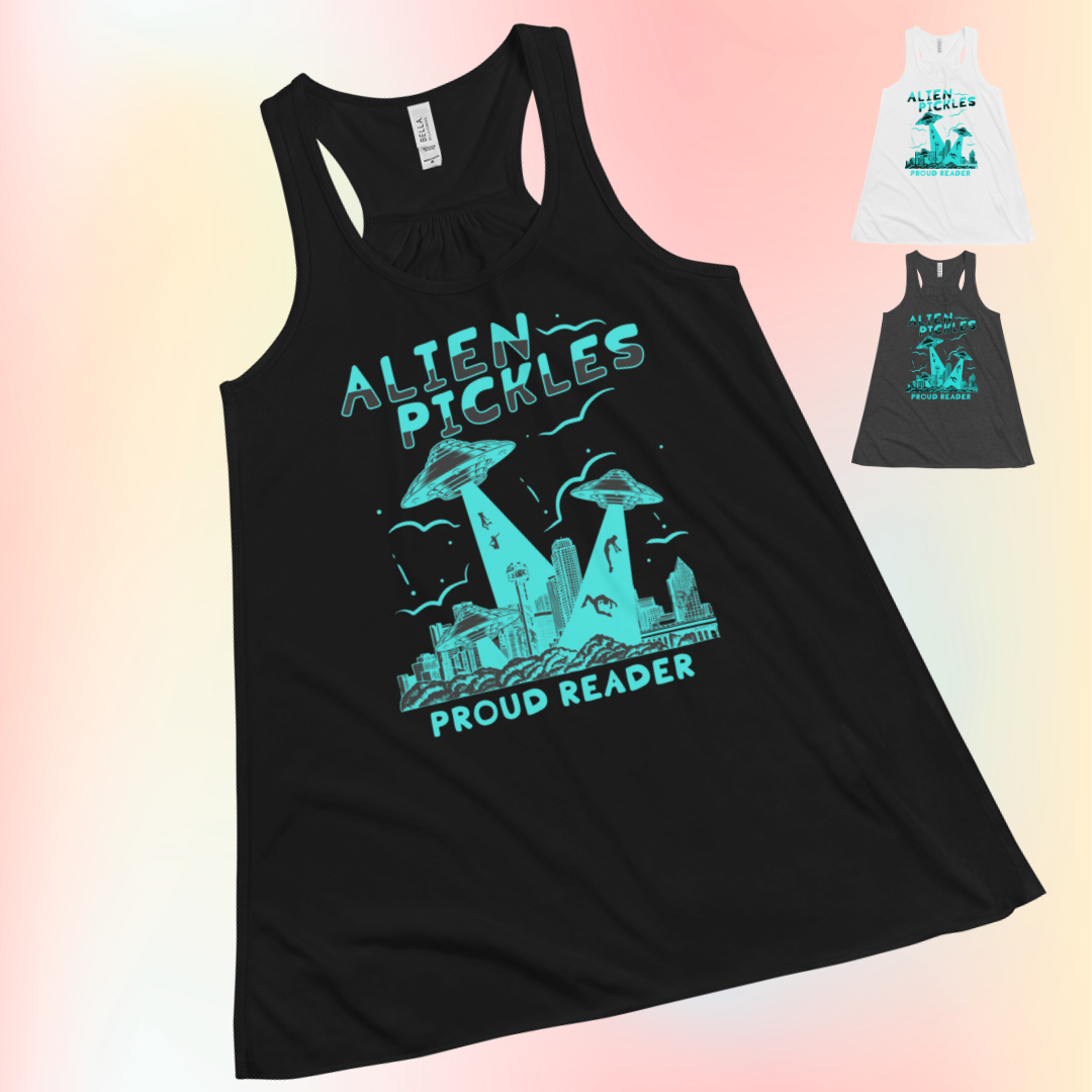 Alien Pickles – Proud Reader – Women’s Flowy Racerback Tank – Teal Design