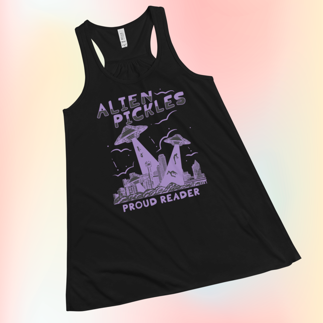 Alien Pickles – Proud Reader – Women’s Flowy Racerback Tank – Lavender Design