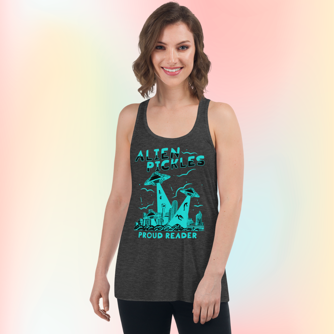 Alien Pickles – Proud Reader – Women’s Flowy Racerback Tank – Teal Design