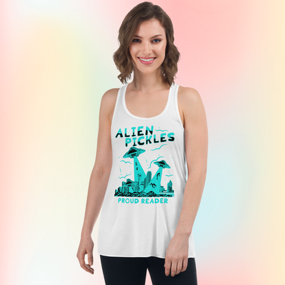 Alien Pickles – Proud Reader – Women’s Flowy Racerback Tank – Teal Design