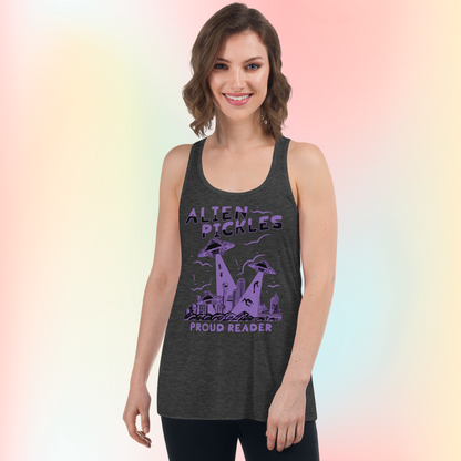 Alien Pickles – Proud Reader – Women’s Flowy Racerback Tank – Lavender Design