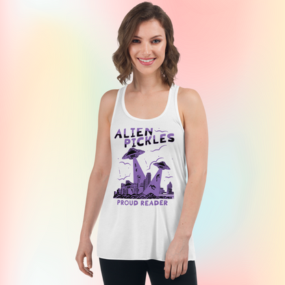 Alien Pickles – Proud Reader – Women’s Flowy Racerback Tank – Lavender Design