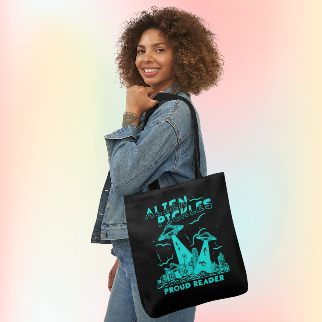 Alien Pickles – Proud Reader – Canvas Tote Bag – Teal Design
