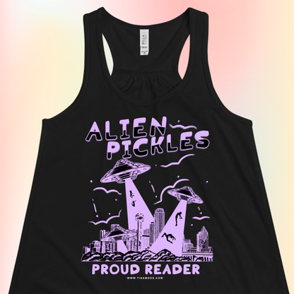 Alien Pickles – Proud Reader – Women’s Flowy Racerback Tank – Lavender Design