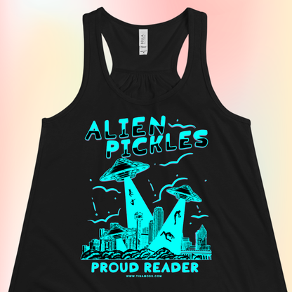 Alien Pickles – Proud Reader – Women’s Flowy Racerback Tank – Teal Design
