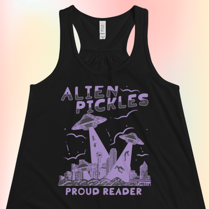 Alien Pickles – Proud Reader – Women’s Flowy Racerback Tank – Lavender Design