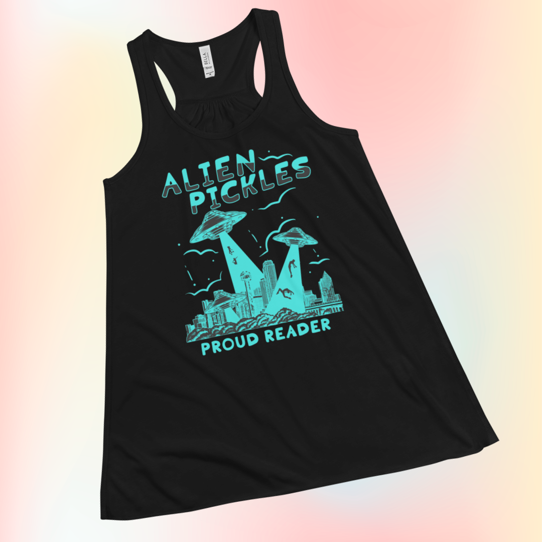 Alien Pickles – Proud Reader – Women’s Flowy Racerback Tank – Teal Design