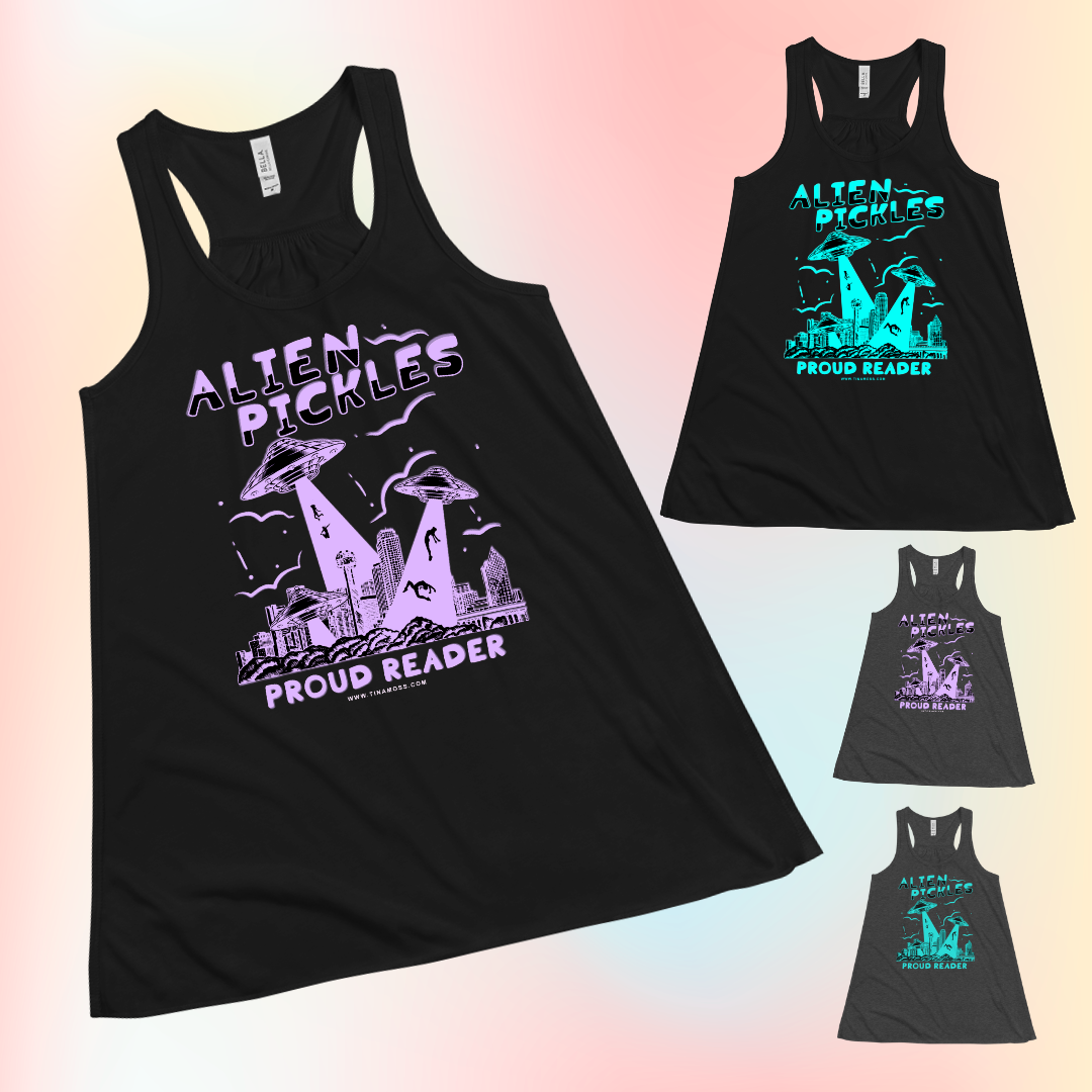 Alien Pickles – Proud Reader – Women’s Flowy Racerback Tank – Lavender Design