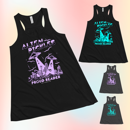 Alien Pickles – Proud Reader – Women’s Flowy Racerback Tank – Lavender Design