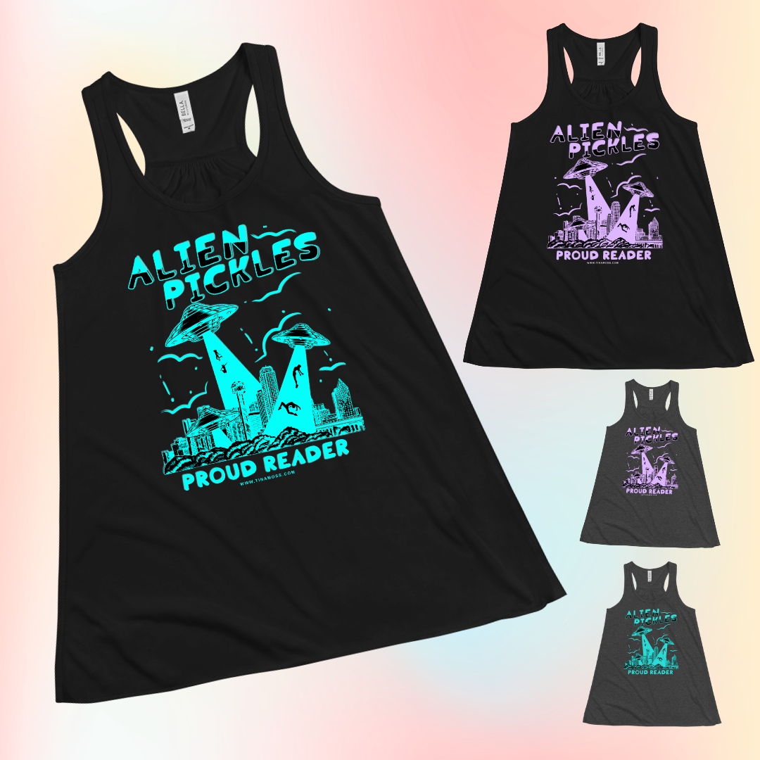 Alien Pickles – Proud Reader – Women’s Flowy Racerback Tank – Teal Design