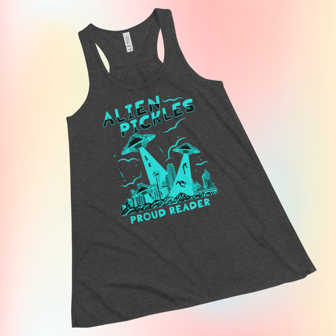 Alien Pickles – Proud Reader – Women’s Flowy Racerback Tank – Teal Design