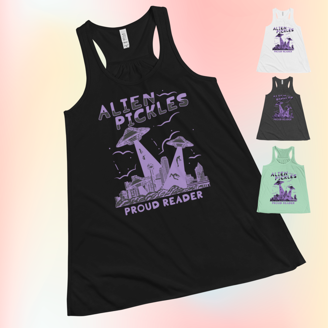 Alien Pickles – Proud Reader – Women’s Flowy Racerback Tank – Lavender Design