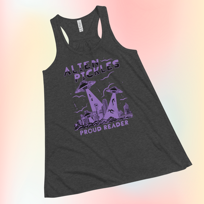 Alien Pickles – Proud Reader – Women’s Flowy Racerback Tank – Lavender Design