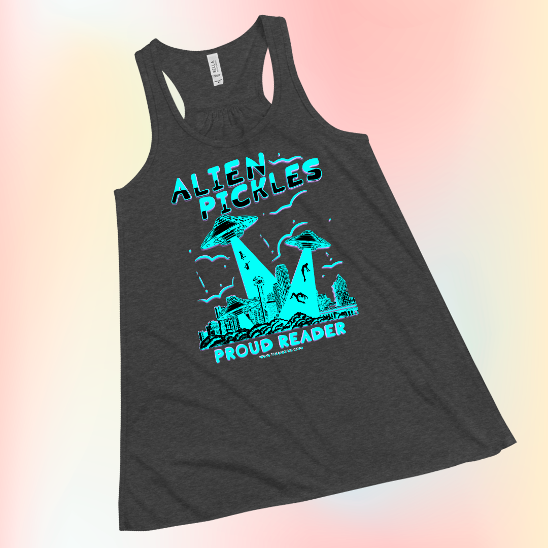Alien Pickles – Proud Reader – Women’s Flowy Racerback Tank – Teal Design