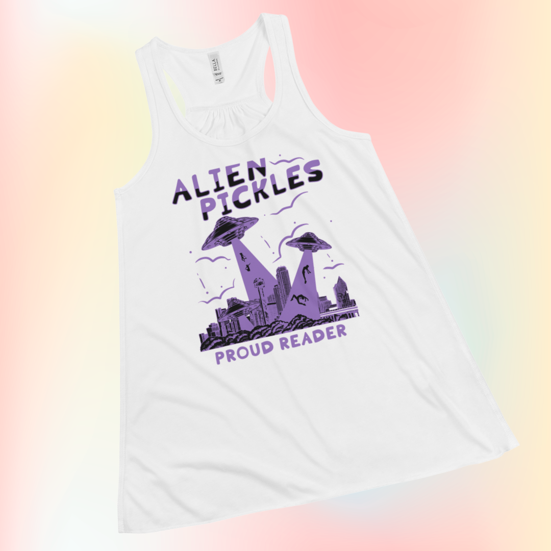 Alien Pickles – Proud Reader – Women’s Flowy Racerback Tank – Lavender Design
