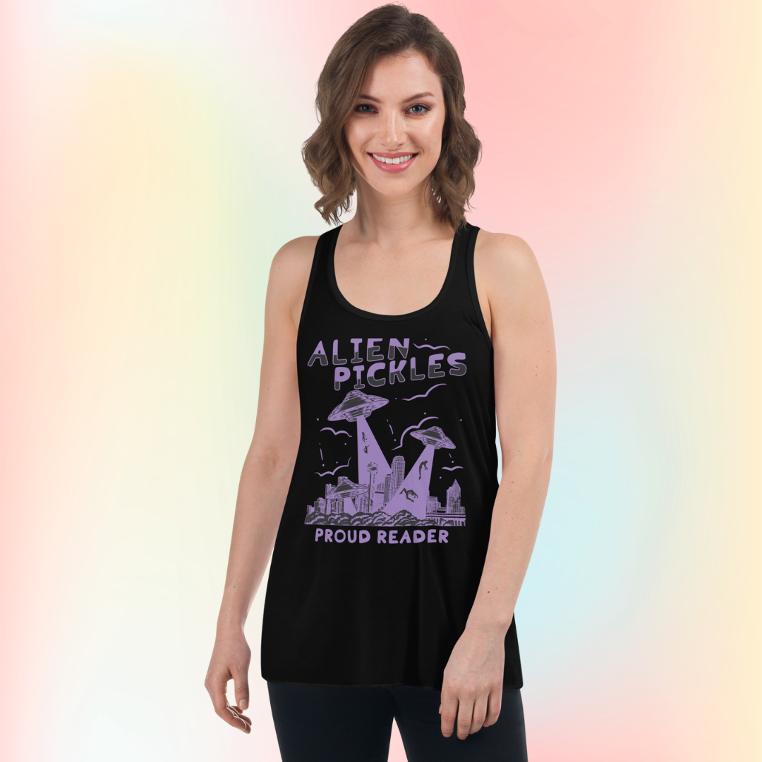 Alien Pickles – Proud Reader – Women’s Flowy Racerback Tank – Lavender Design