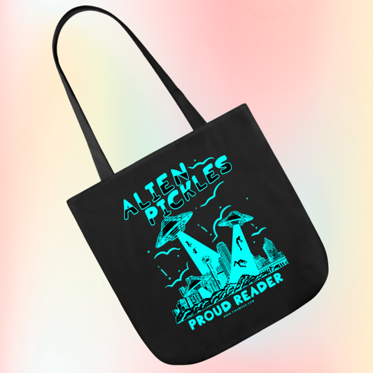 Alien Pickles – Proud Reader – Canvas Tote Bag – Teal Design